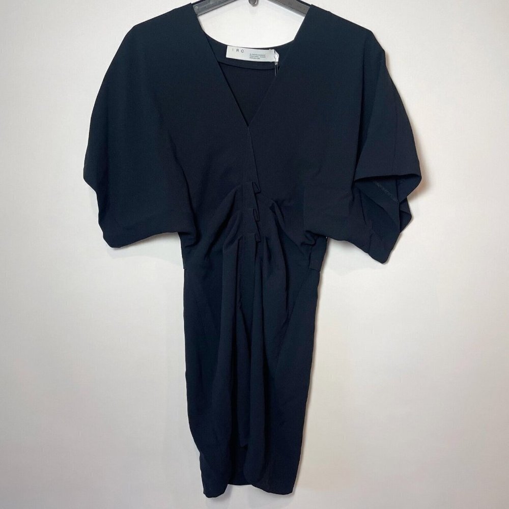 IRO Women Coudert V-Neck Cocktail Sheath Dress Black 36 Kimono Sleeve Ruched NWT